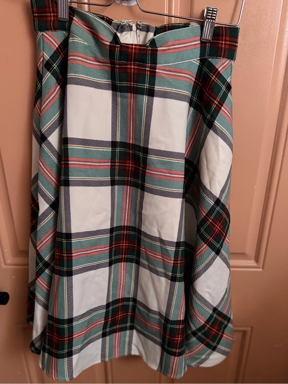 Modcloth Plaid A-Line Skirt in White, Green & Red size S